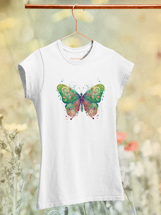 "Spring Butterfly Folk Art" Ladies' Essential Comfort Tee