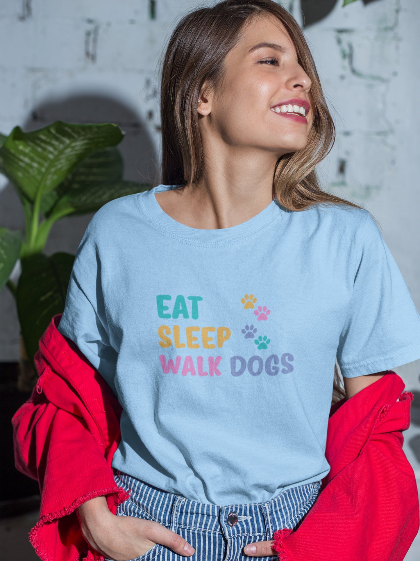 'Eat Sleep Walk Dogs' Women's Luxe Slim Tee